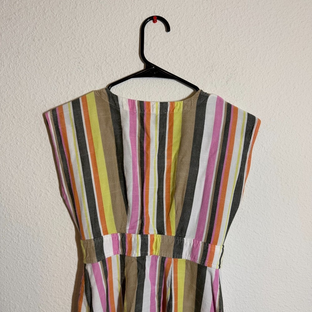 Loft Midi Dress Womens 00P Multi Striped Sleeveless Button Front V-Neck Pullover - Picture 4 of 9